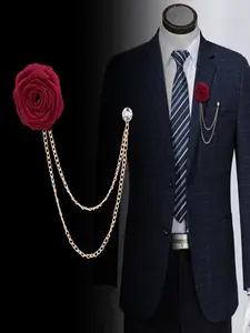 Men's Elegant Chain & Flower Design Boutonniere, Trendy Tassel Design Wedding Brooch for Bridegroom, Fashionable Wedding Party Accessories, Special Unique Flower Brooch Pin