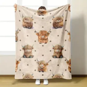 Soft Funny Throw Blanket This Adorable Highland Cow Pattern Flannel Blanket Is A Soft and Warm Nap Blanket, Perfect for The Home Office, Bedroom, Sofa, or Bed. It Makes A Lovely Gift for Friends and Family.