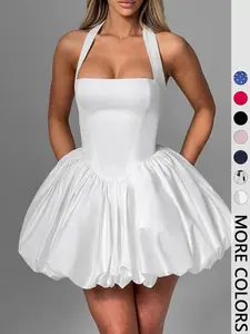 This Satin Halter Dress is Ready Corset Puff Skirt Mini Party Dress
