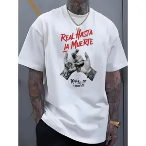 Men's Trendy Graphic T-Shirt - "REAL HASTA La MUERTE" Design with Tattooed Hands & Rosary Beads, 100% Soft Cotton, Lightweight & Comfortable, Machine Washable, Black Casual Street Style Tee for All Seasons