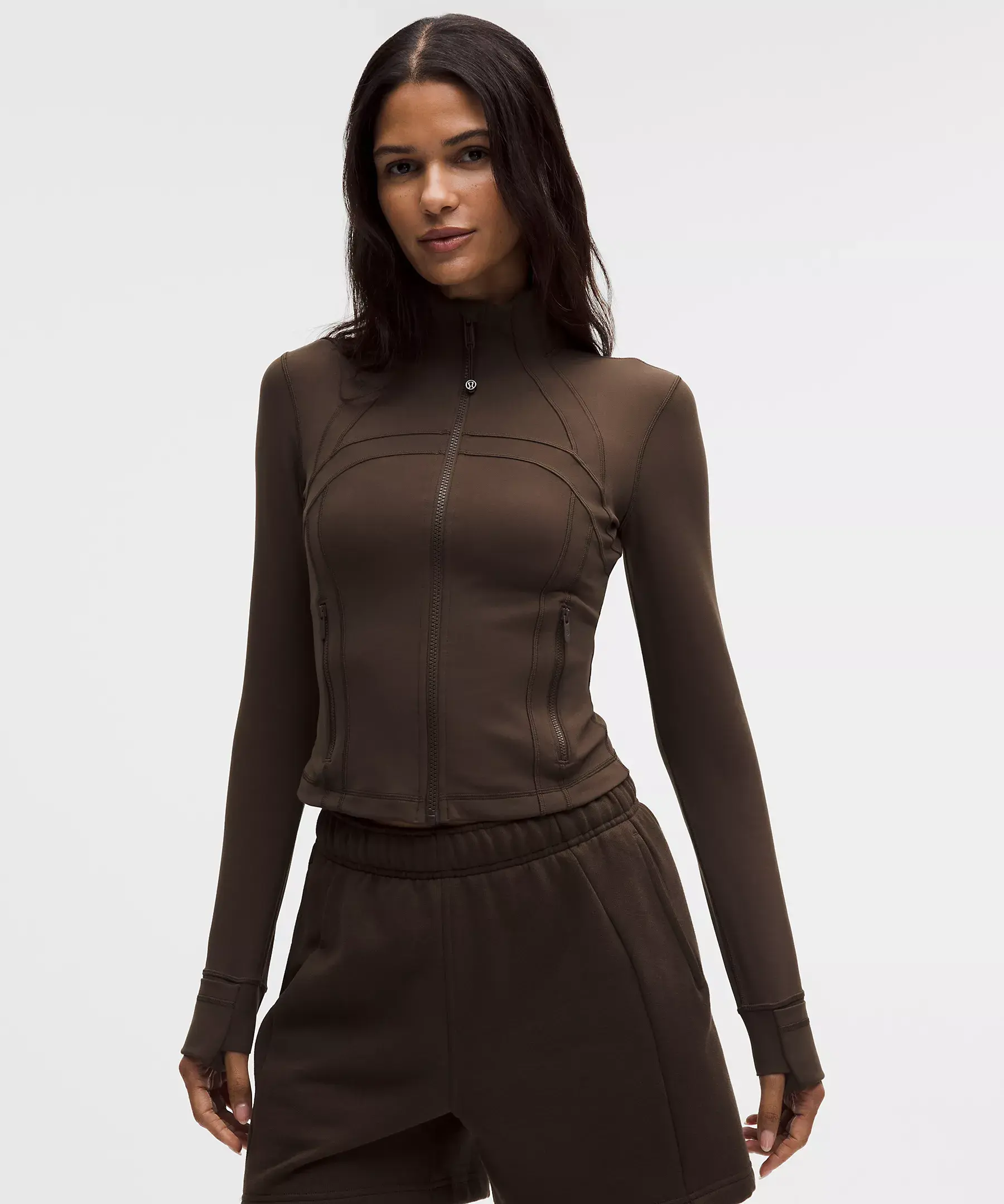 Lululemon Buttery Soft Nulu Define Cropped Jacket for Women, Lightweight Athletic Wear for Workouts and Layering - Walnut Crunch, Tops, Lightweight & Versatile, Cropped Length, Nulu Fabric, Brand Clothing