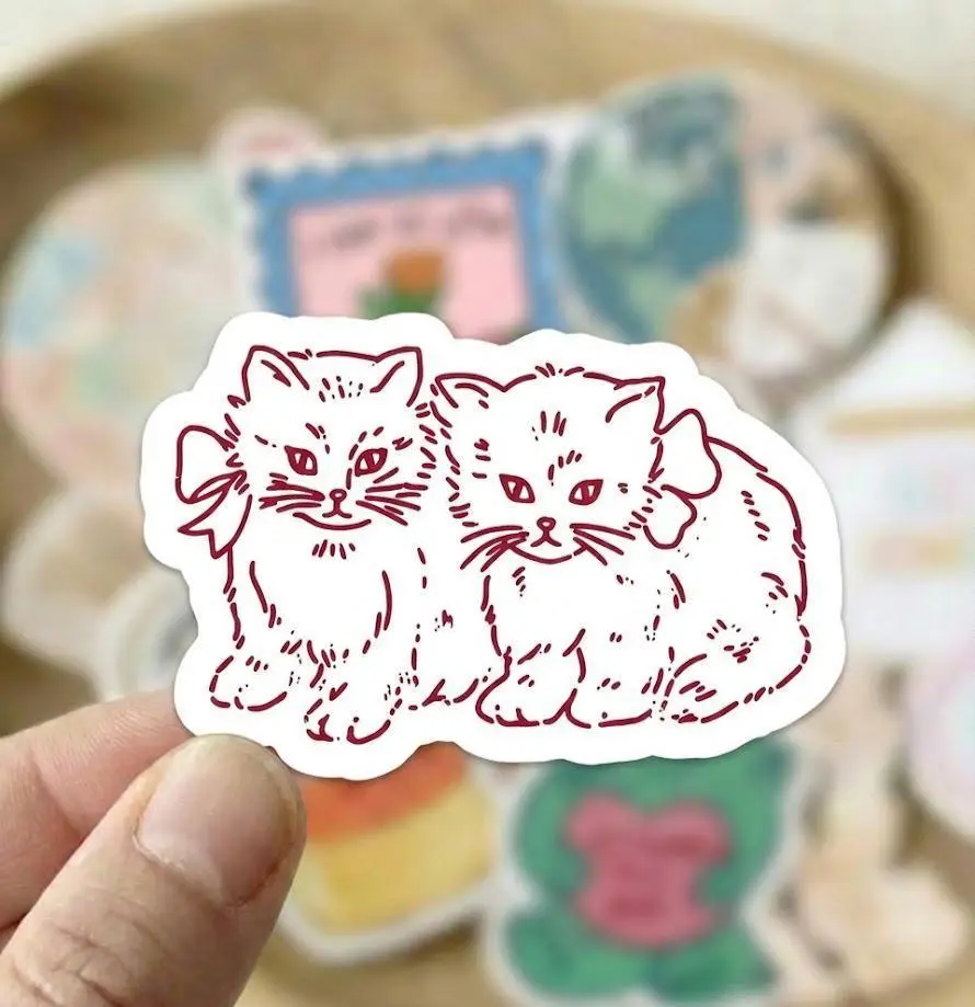 Twin Kittens Sticker | Hand-Drawn Vinyl Decal, Cozy Cat Lover Gift