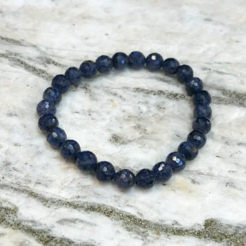 Women's Unisex Natural Blue Sapphire Crystal Stones Bracelet, Handmade Beaded Sacred Stone Jewelry, Spiritual Daily Wear Gift