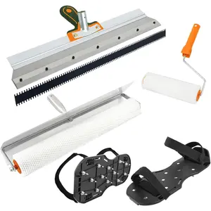 Self-Leveling DIY Tool Kit,Including Stainless Steel Scraper Self-Leveling Rake,Floor Construction Roller  Shoes,Epoxy Floor  Tools(Yellow)