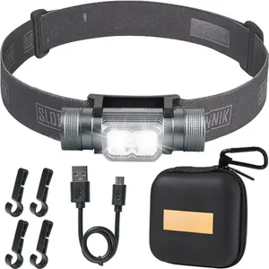 Rechargeable Headlamp for Adults - 1000 Lumens Super Bright 60 ft Beam LED Flashlight - Lightweight, Heavy-Duty, IPX4  Hard Hat Light - Camping Gear, Running Headlight, Gray