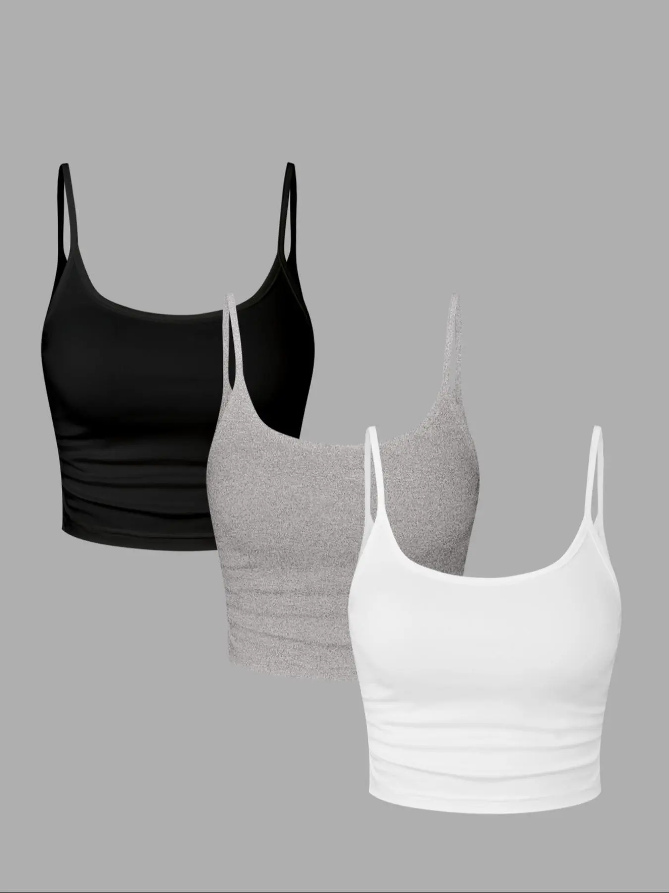 3 Piece Set Slim-Fitting Crop Tops Spaghetti Strap in, Heather, Casual Backless Ruched Tanks for Spring Summer Fashion Womenswear Backless Slim Cami Casual Comfy Cami