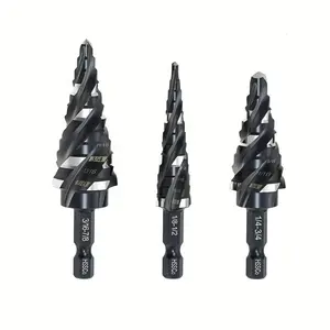 3PCS Four Flute Step Drill Bit Set, M35 Cobalt High Speed Steel Construction with Hex Shank and Spiral Groove Design, Perfect for Metal Wood Plastic Drilling and DIY Repair