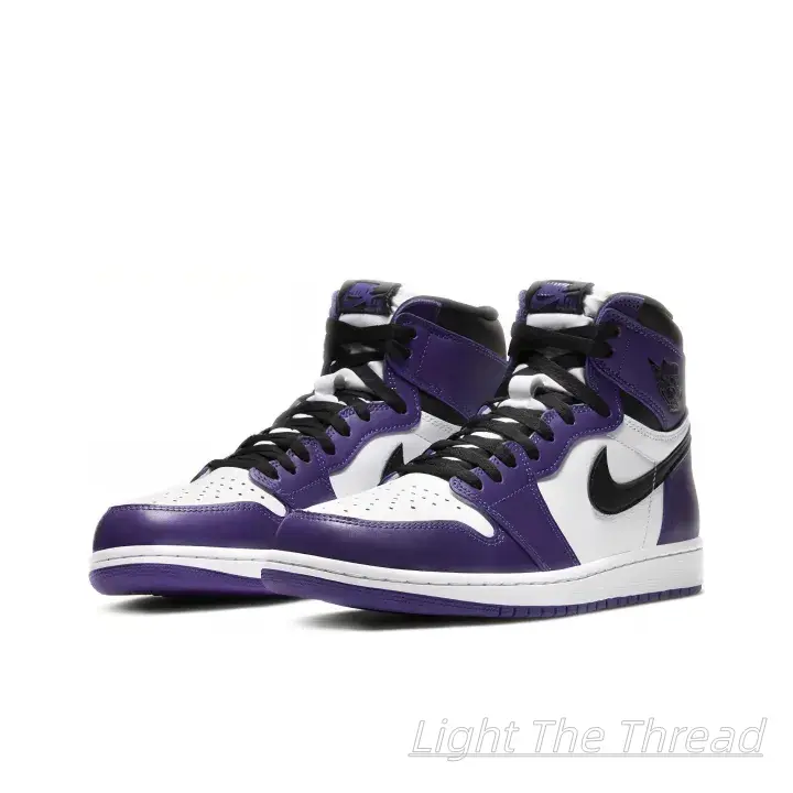 White Purple Leather High Top Basketball Sneakers, Big Black Side Swoosh White Purple Two-Tone Midsole Unisex Daily Vintage Skate Trainers