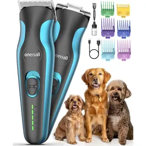 oneisall 2 in 1 Dog Clippers Grooming and Paw Trimmer, Cordless 50dB Quiet Rechargeable 2 Speed Dog Hair Clippers with Detachable Stainless Steel Blade for Small & Large Dogs Pets with Thick Coats