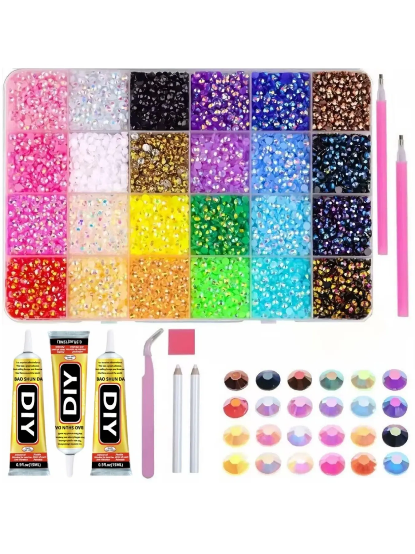 24000pcs 24 Colors Jelly Rhinestones, bedazzling kit rhinestone 3mm Multicolor Resin Flat Back Gems, Flat Back Design, Large Quantity DIY Craft Kit for Jewelry Making, Decorative Projects, Decorative Accessories, Bling Rhinestone Decoration