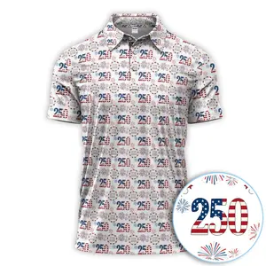 USA 250th Golf Polo Shirt – Patriotic Flag Fireworks Design, Lightweight Breathable Performance Wear