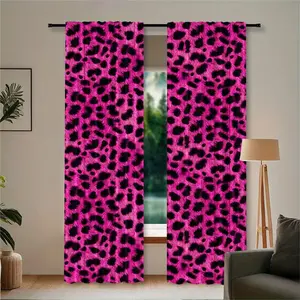 2pc pink leopard print curtains for Valentine's Day, rod design, made of polyester, a perfect gift for friends, suitable for dormitories, bedrooms, living rooms, kitchens, dining rooms, studies, cafes, hotels, apartments, and other home decor