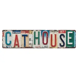 Vintage Cat House Wall Decor Street Signs Cat Lover Metal Tin Signs 4x16 in
