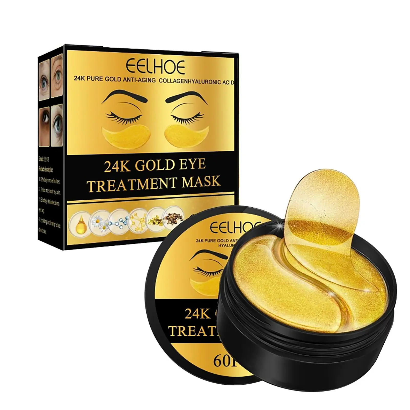 24k Gold Moisturizing Eye Mask, 60pcs/set Tightening and Lifting Eye Patches, Hydrating Brightening & Firming Eye Sticker, Beauty & Personal Eye Care Product, Skincare Products Skincare Set, Fall Gift smooth wrinkle