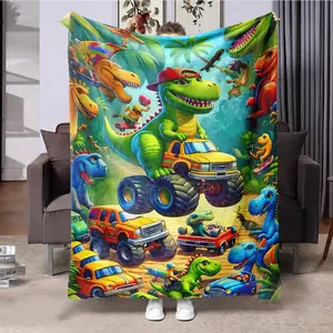 Cartoon Dinosaur Pattern Blanket, Animal Blankets, 1/2 Counts Soft Warm Napping Throw Blanket, Cool Bedroom Bedding Blankets for Home Office Travel Camping