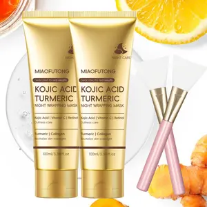 Kojic Acid Turmeric Night Wrapping Mask Set, Moisturizing Sleeping Mask, Deep Collagen Mask, Overnight Peel Off Face Mask, Blends Kojic Acid, Turmeric & Vitamin C to Fade Dark Spots, Reveal Radiant Skin, Hydrate & Improve Elasticity, For Women and Men
