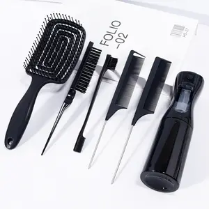6-Piece Hair Styling Tool Set, Hollow Curved Ventilation Comb, Continuous Spray Bottle, Edge Brush, Tail Comb, Ideal for Hairstylists