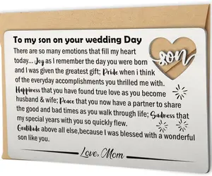 Son Wedding Gifts from Mom, Engraved Wallet Card Insert for Son on His Wedding Day, Groom Gift Wallet Card from Mother