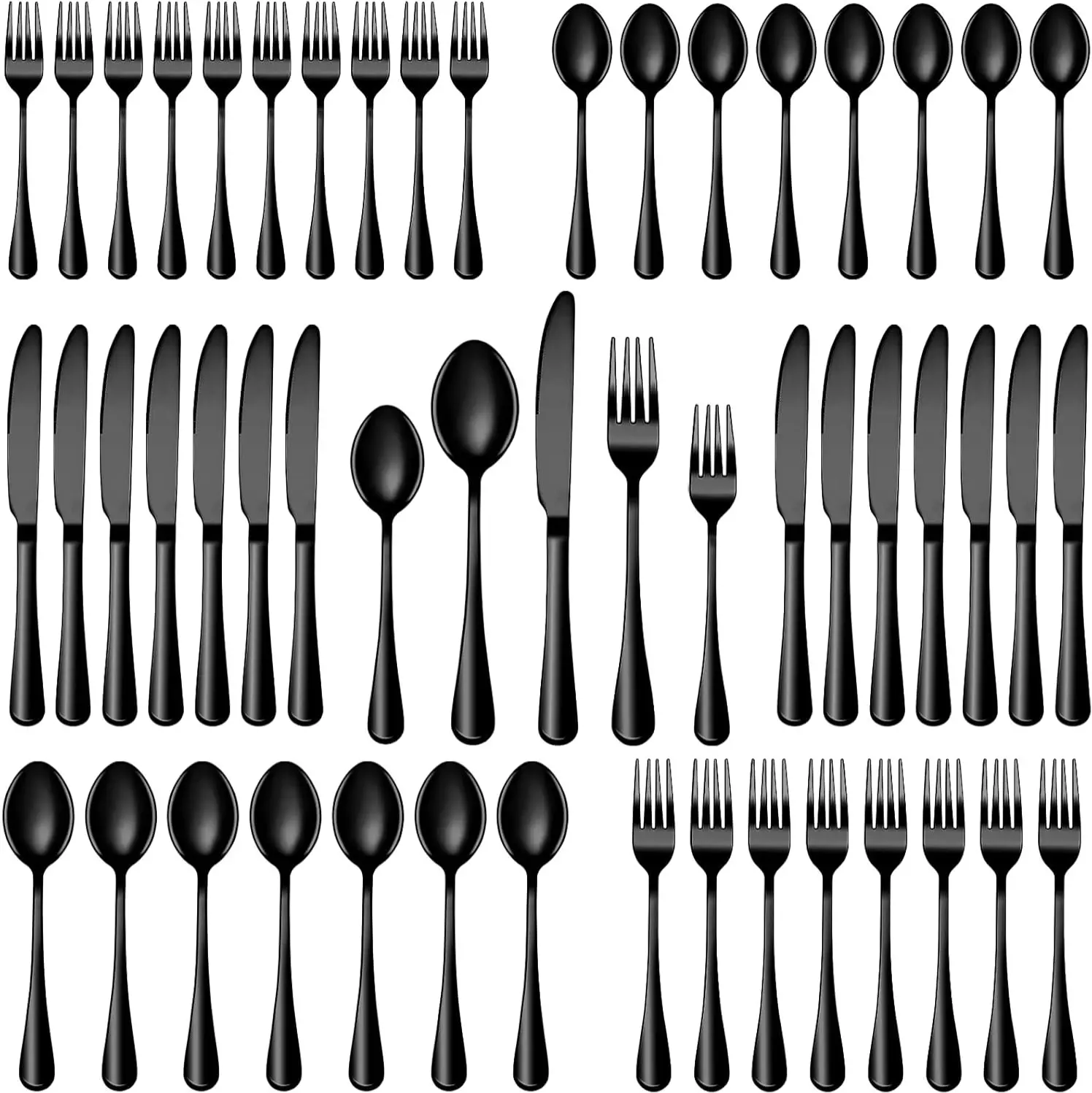 30/60 Pcs Black Stainless Steel Silverware Set,  Include Fork Knife Spoon, Mirror Polished Cutlery Utensil Sets, Eating Tableware Sets For Hotel And Restaurant, Dishwasher Safe Flatware Set Dishware Set Heavy Duty