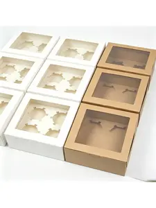 20/15/10/5/1pcs Square Kraft Cupcake Packaging Boxes, 4 & 6 Cavity Pastry Muffin Boxes with Transparent Display Window.needoh.paper plates