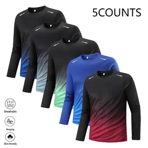 LIFE KEEPS MOVING Men’s Long Sleeve Gym Training Shirts, Pack of 5 — breathable, skin-friendly athletic casual tops with gradient colors, relaxed fit design; sports casual gym training apparel