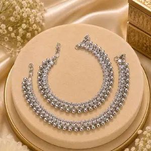 Beautiful Silver polki design anklets