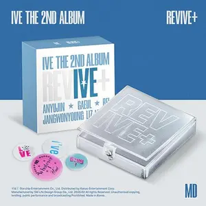 IVE – REVIVE+ (MD Ver. 한정반 / Limited) | The 2nd Album Official K-Pop “Merch Album” | Glitter Collect Case + 4-Pin Button Set + OT6 Photocard Set (All Members) + Folded Lyrics Poster + QR Card | DIVE Collector