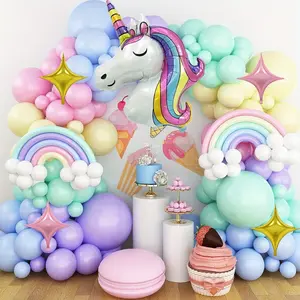 141pcs Rainbow Unicorn Balloon Garland Kit, Colorful Candy Macaron Balloons Differents Sizes 18/10/5 Inches for Wedding Birthday Party Decoration
