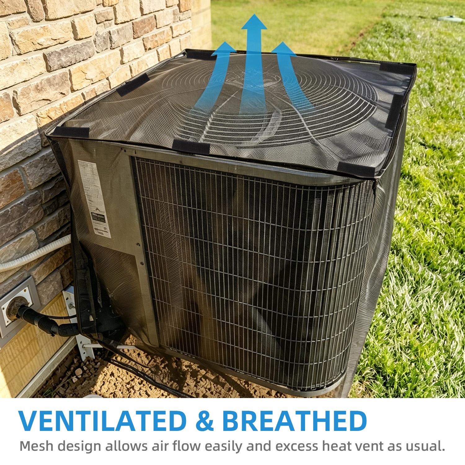 Air Conditioner Covers for Outside, Full Mesh With Detachable Waterproof Top, Breathable & All Seasons, Central AC Unit Protector Against Leaves, Weeds, Cottonwood and Debris(4 Sizes)