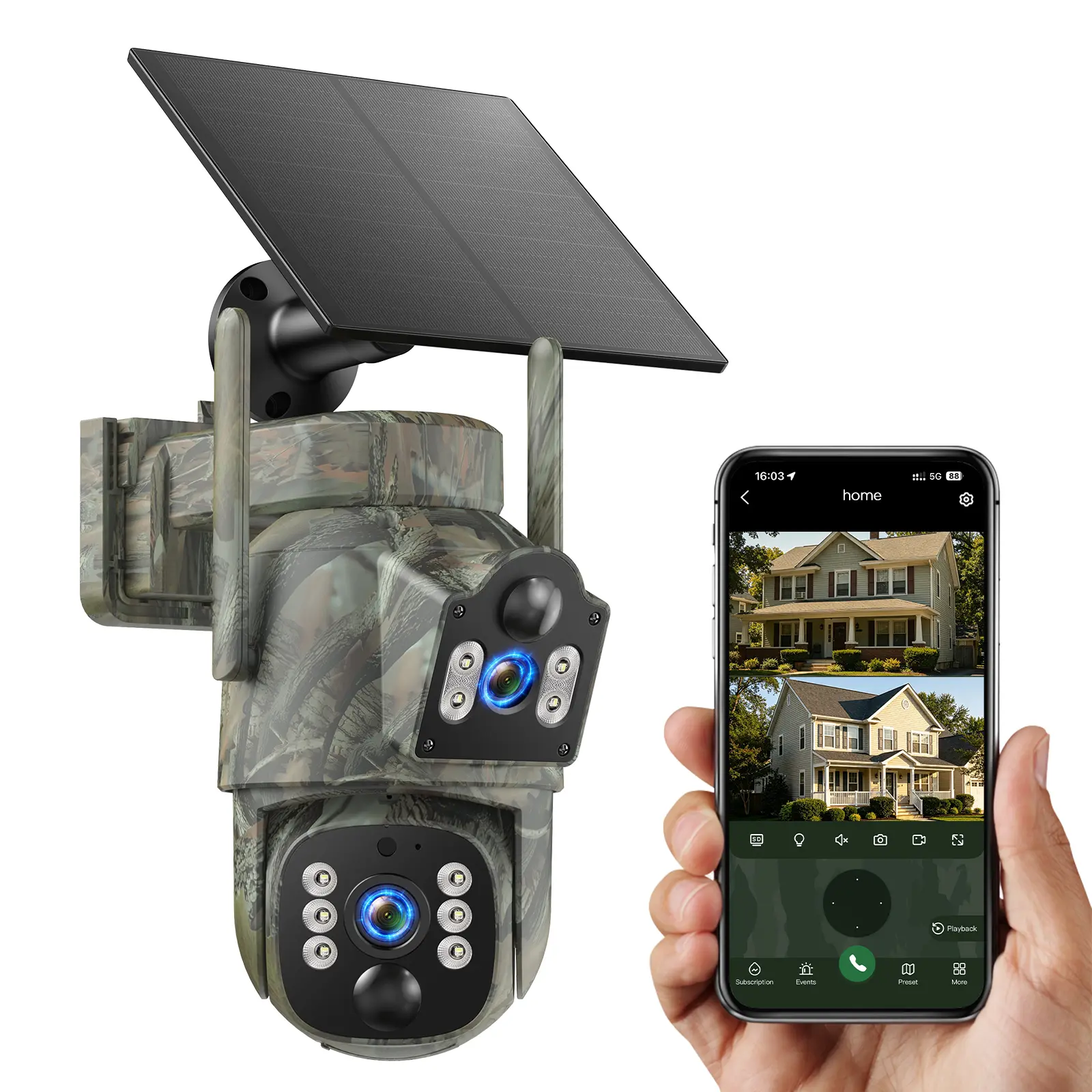 VOOPEAK 4G LTE Cellular Security Camera (Subscription required), Dual Lens 360° PTZ Auto Tracking Solar Camera Outdoor Wireless with SIM Card,2K HD Color Night Vision, IP66 Waterproof, 2-Way Audio,No WiFi Needed