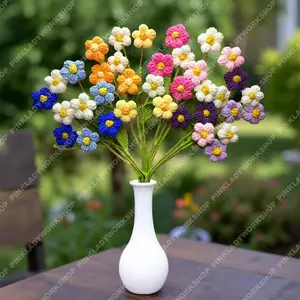 Handmade Crochet Puff Flower Bouquet(no vase) | Purple Yarn Flower Arrangement | Amigurumi Wildflower Decor | Soft Sculpture Floral Gift Cotton Decorative