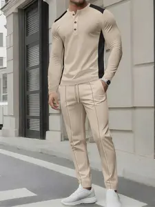 Men's Christmas Gift Set, Friday Two-Piece, Fall Winter Waffle Knit Suit, Casual Drawstring Pants, Elastic Waist Jogger Style