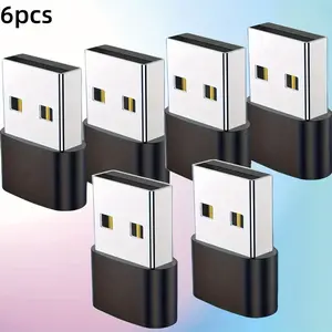 6-Pack Type-C Female to USB-A Male Adapter, Aluminum Alloy Case, High-Speed Data Transfer, Compatible with Phone, Computer, Car