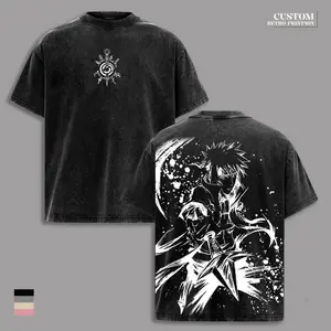 Minato Namikaze Fourth Hokage Vintage Washed Oversized T-Shirt – Naruto Double Sided Anime Graphic Tee, Heavyweight Cotton Unisex Streetwear Summer Gym Shirt, Father of Naruto Fan Gift