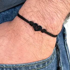 Personalized Men Bracelet, Initial heart charm Bracelet, gift for him, Gift boyfriend valentines, dad gifts, Couples gits, couples bracelet