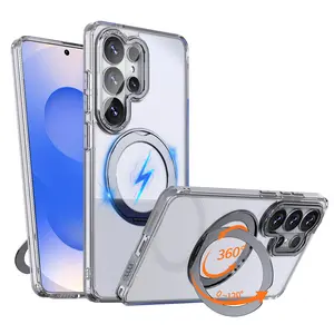 ClearSpin MagShield Case for Samsung Galaxy S Series - 360° Rotatable Magnetic Mount - Transparent Protective Cover