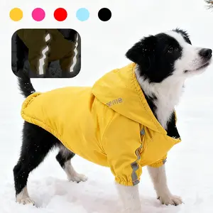 Winter Pet Fleece Jacket, Hooded Cat Two-Leg Coat, Waterproof Thickened Dog Outerwear with Reflective Strips, Teddy Bichon French Bulldog