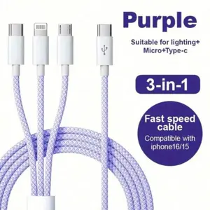 Typec 3-in-1 USB Cable, Super Fast Charging, Pd & USB-C to Type-C Cord, Car Charging Cable for Iphone16/15/14/13, Braided Fast Charge Data Cable Type-C to Lightning & Android Pd Interface Fast Charging Function
