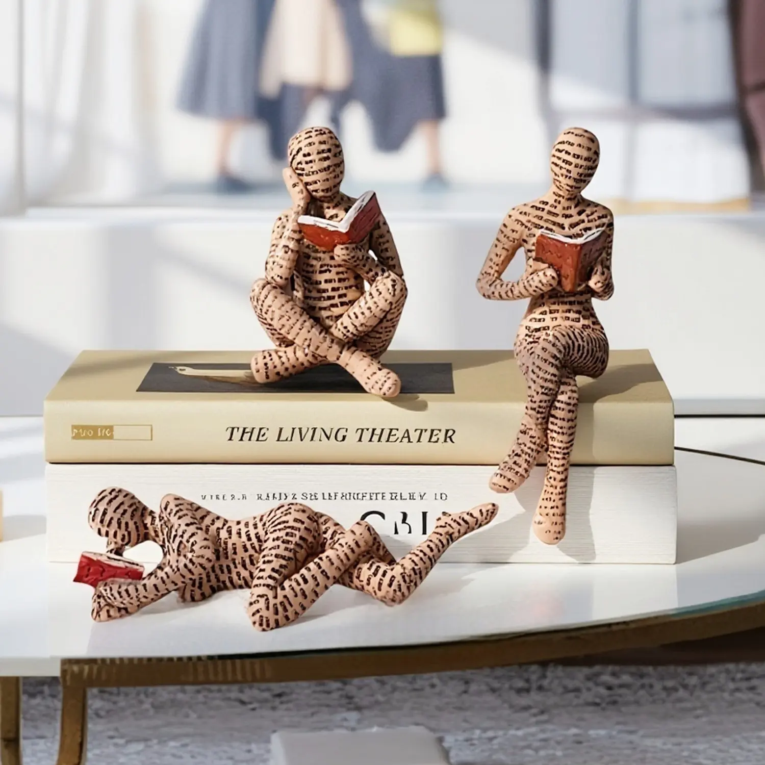Set of 3 Little Cute Reading Women Figurine - Modern Resin Abstract Art Statue Sculpture for Desk & Bookshelf - Decorative Ornament for Bedroom, Living Room, Office & Home Decor - Adorable Unique Birthday & Christmas Gift Idea for Avid Reader