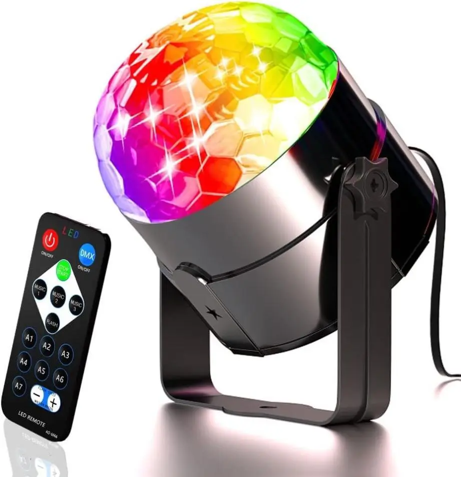 Mini Dj Disco Ball Party Stage Lights Sbolight Led 7Colors Effect Projector Karaoke Equipment for Stage Lighting With Remote Control Sound Activated for Dancing Christmas Gift KTV Bar Concert Birthday