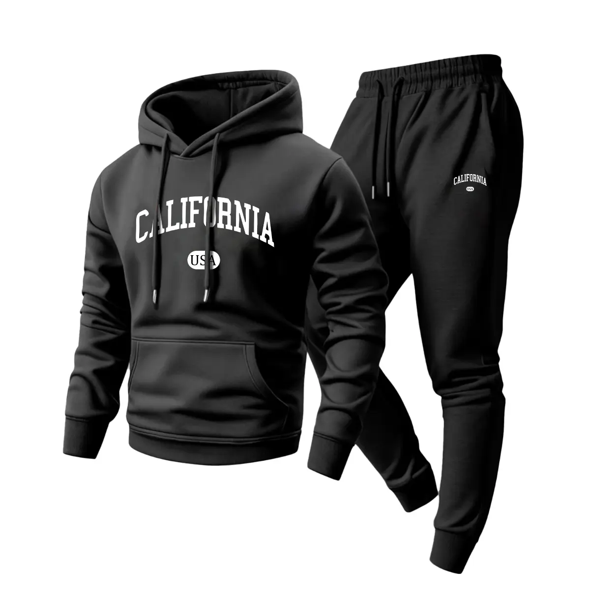 Men's Stylish 2-Piece Tracksuit, Wearable Basic Printed Hoodie and Pants Set with Adjustable Hood for Spring and Autumn, Outfits, Long Sleeve, Casual Wear, Printed Look, Adjustable Drawstring