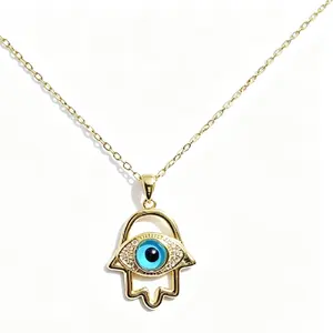 Evil Eye Hamsa Hand Pendant Necklace - Good Luck Protection Jewelry