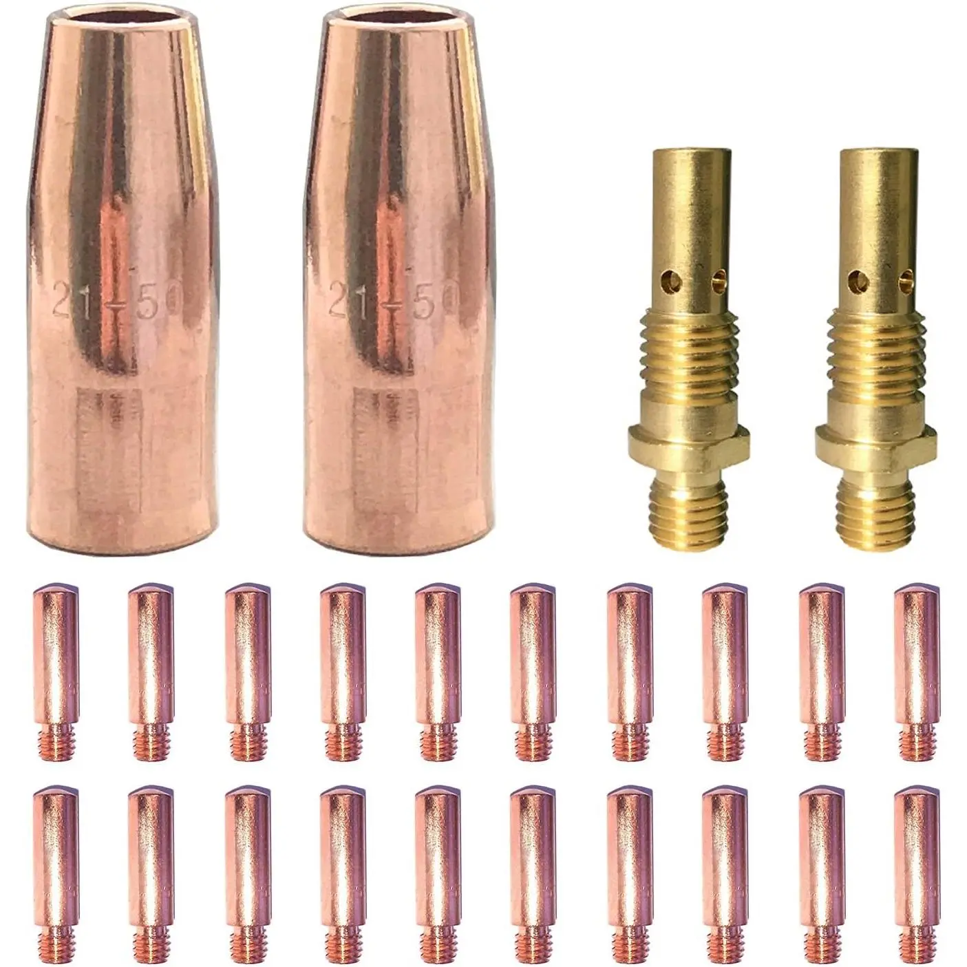24pcs Mig Welding gun accessory 0.035" kit for Lincoln Magnum 100L or Tweco Mini/#1 Mig gun: 20pcs Contact Tips 11-35 0.035" + 2pcs gas nozzles 21-50 1/2" + 2pcs gas diffusers 35-50