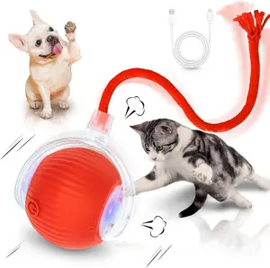 360° Smart Automatic Interactive Pet Ball - USB Rechargeable Rolling Toy for Dogs & Cats, Red Rope for Exercise & Mental Stimulation, Kitty Toy