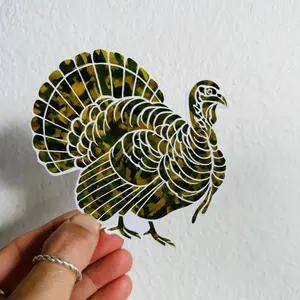 Turkey Camouflage Hunting Sticker Car Bumper Decal Camo Gobbler Wild, Laptop Water Bottle Decal Sticker