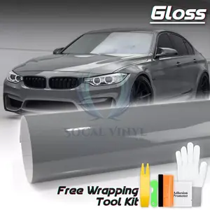 Gloss Gray Glossy Car Vinyl Wrap Sticker Decal Sheet Air Release Bubble Free