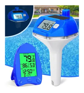 LuxBlue 2026 Solar Wireless Pool Thermometer, 650FT Transmission | Extra-Large Backlit Digital Display - Easy Read at Night | IP68 Waterproof Floating Pool Temperature Thermometer for Hot Tub, Spa Outdoor Swimming Pool Rectangular Swimming Pool