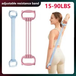 Adjustable Resistance Bands Figure 8 Exercise Bands for Women Men 8 Shaped TPE Material Pink Color Non-Slip Grip 6-Speed Resistance 15-90LBS Multifunctional Elastic Rope for Arms Chest Expander Yoga Gym Fitness Workout Accessories Stretching Gear