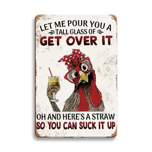Vintage Chicken Pattern Metal Decorative Sign, Humorous Wall Hanging Plaque, Retro Style Wall Art for Home, Bar, Cafe, Office, Garden, Vintage Garage Signs, Signage, Home Decoration, Plaque And Sign