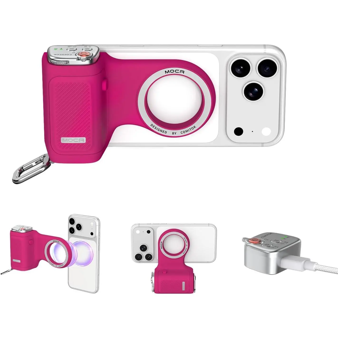 COMITOK MOCA iPhone 17 Pro Camera Grip No Need App for iOS26, Compatible iOS17 and iOS18, Fun Shot Magnetic Grip for Phone Native Camera with Anti-Drop Detachable Remote and Convenient Keychain Hook